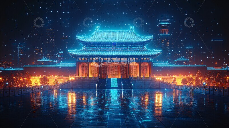 高清大图下载【趣麦麦图】巨像蓝色光线路径3