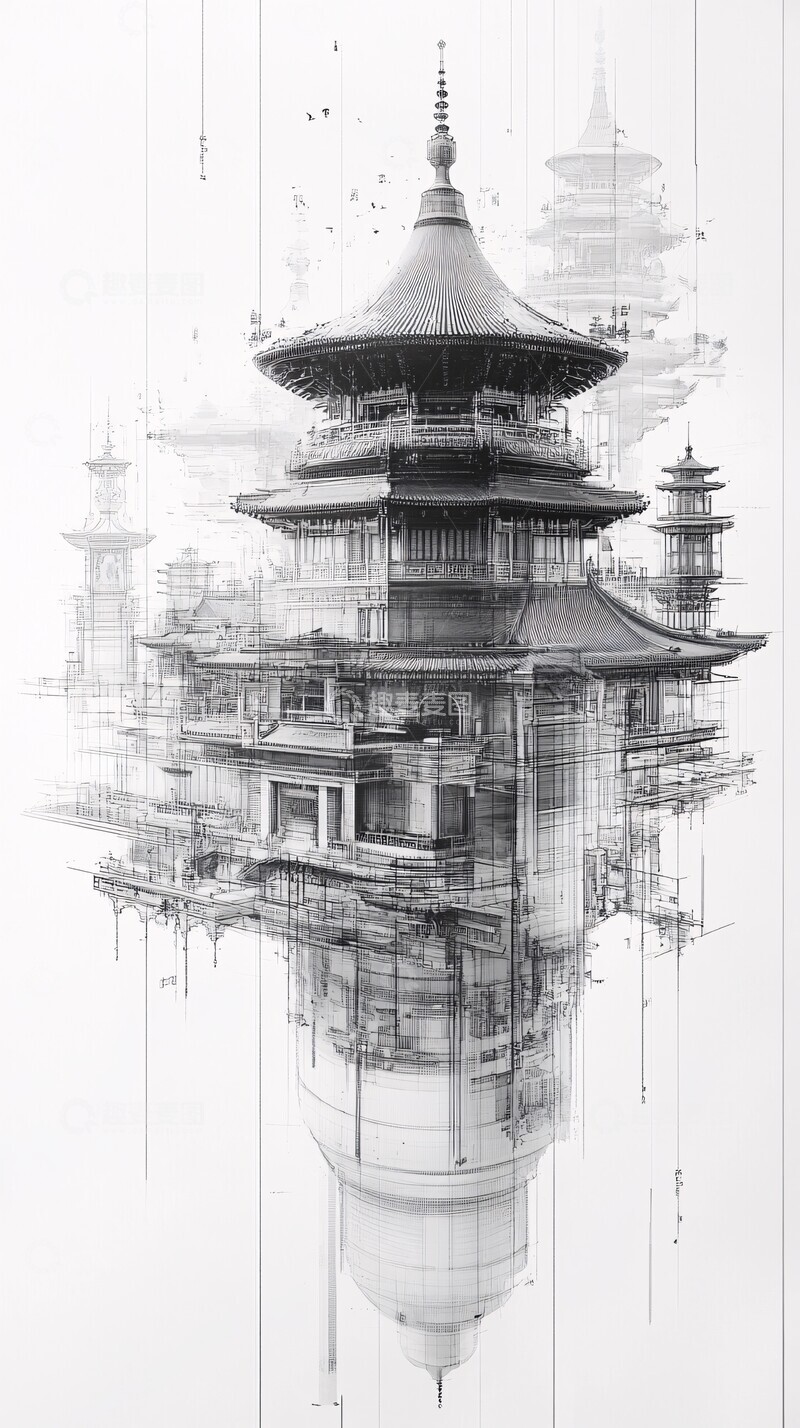 高清大图下载【趣麦麦图】宫殿透视线条图3