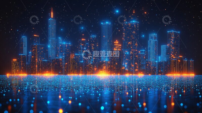 高清大图下载【趣麦麦图】智慧城市蓝光线条1