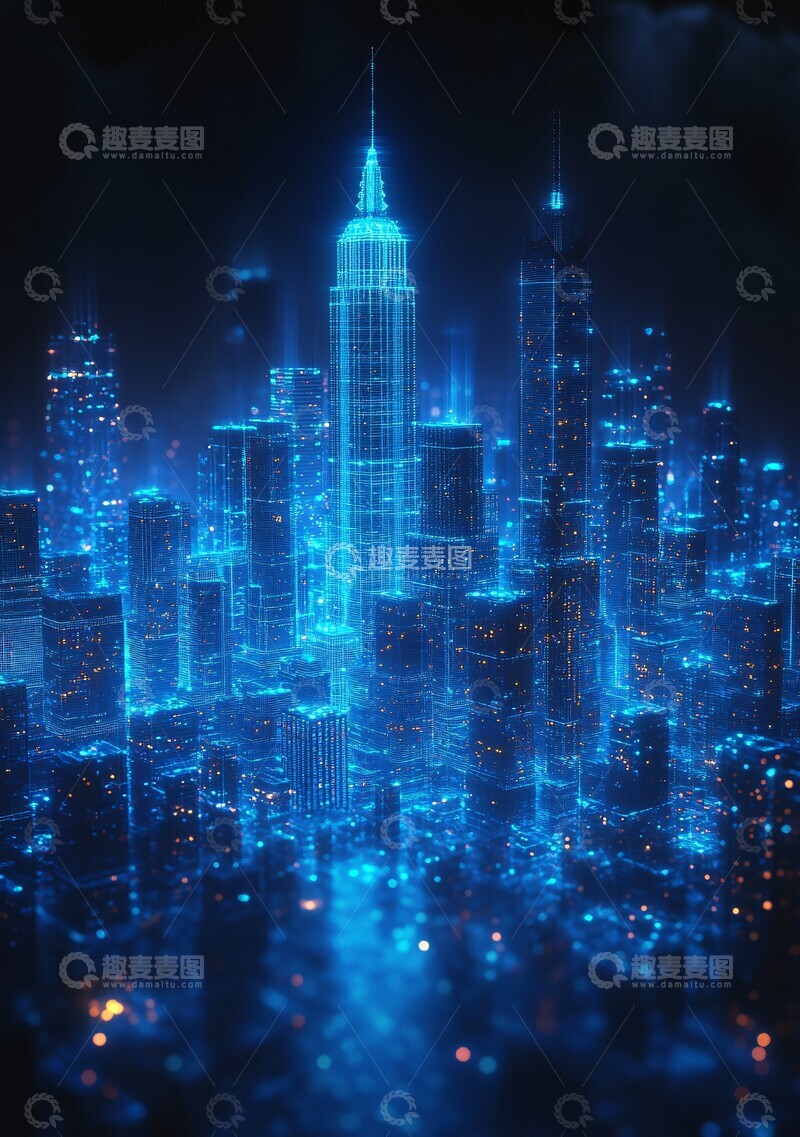 高清大图下载【趣麦麦图】蓝色线条城市3