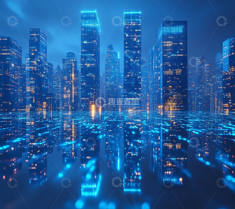 高清大图下载【趣麦麦图】玻璃建筑蓝光背景3