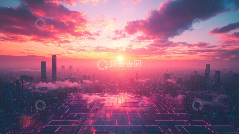 高清大图下载【趣麦麦图】霓虹网格城市3