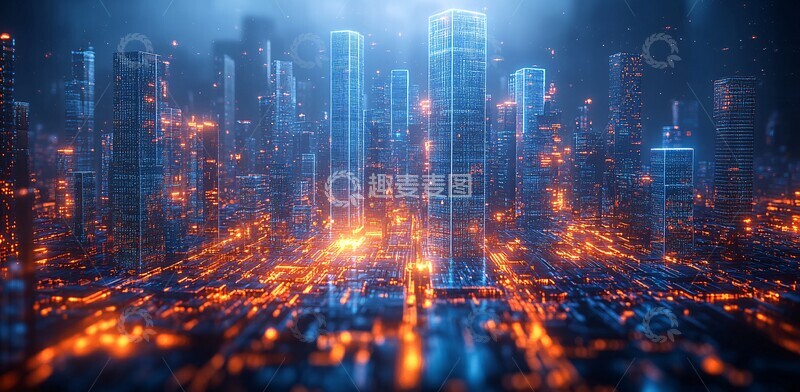 高清大图下载【趣麦麦图】蓝色立方城市投影3