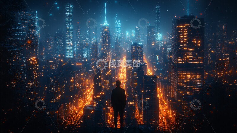 高清大图下载【趣麦麦图】蓝色灯光建筑线3