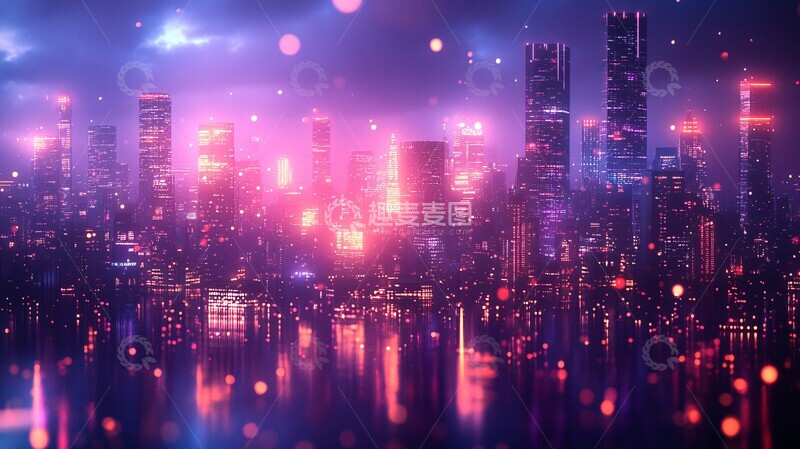高清大图下载【趣麦麦图】蓝紫城市科技感3