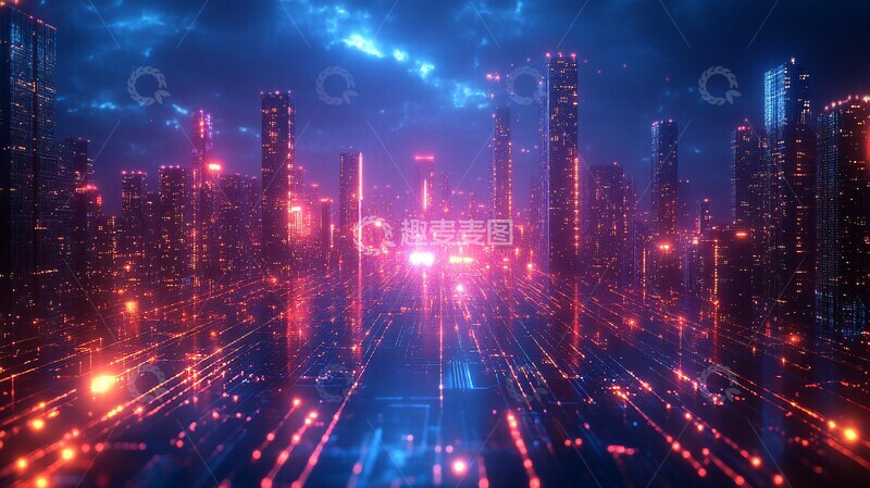 高清大图下载【趣麦麦图】蓝紫城市科技感2