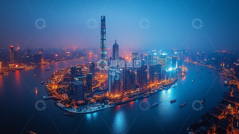 高清大图下载【趣麦麦图】蓝色光影线性建筑3