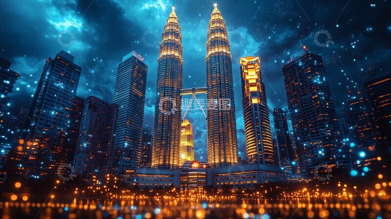 高清大图下载【趣麦麦图】双塔之夜商务景象1
