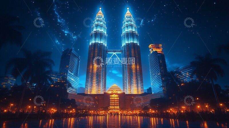 高清大图下载【趣麦麦图】双塔之夜商务景象3