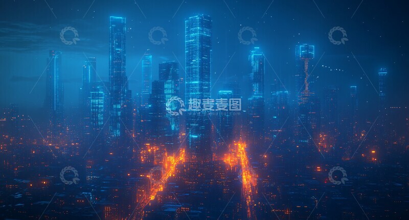 高清大图下载【趣麦麦图】蓝色玻璃城市6