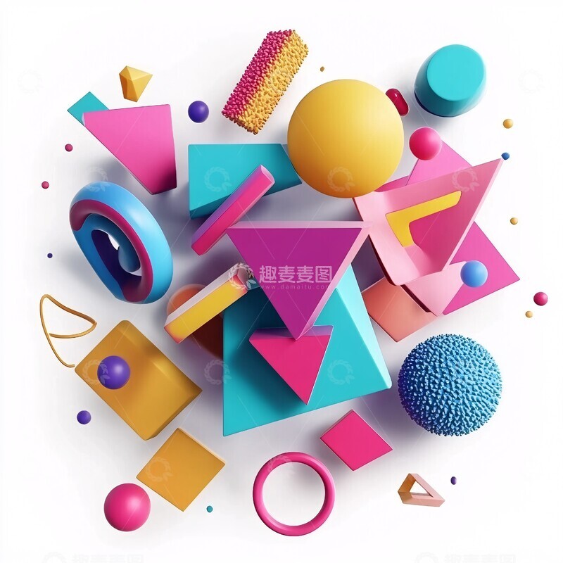 高清大图下载【趣麦麦图】彩色立体几何图形1