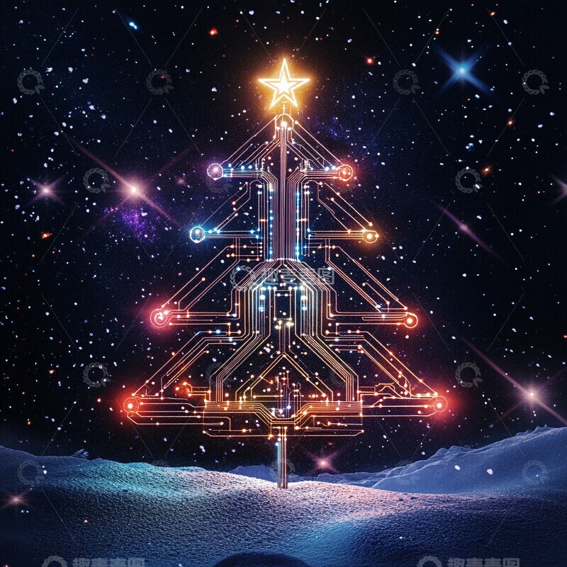 高清大图下载【趣麦麦图】电路圣诞树银河3