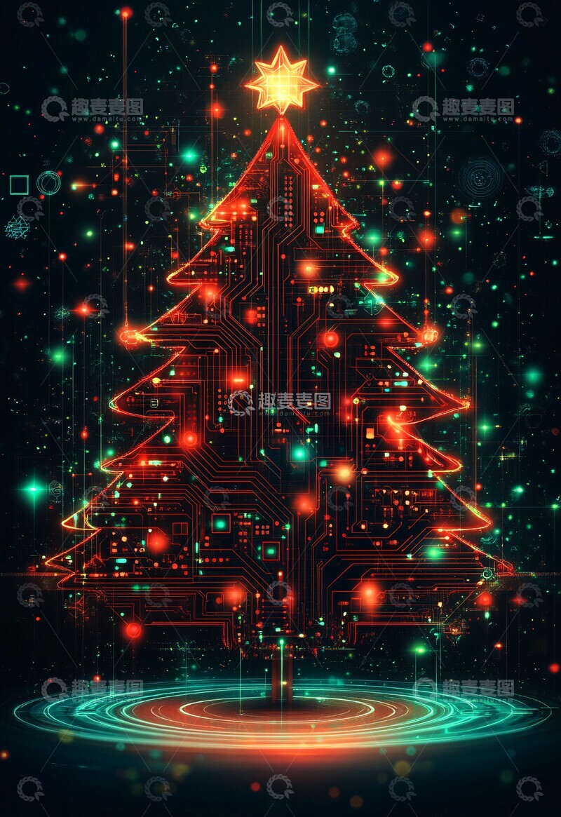 高清大图下载【趣麦麦图】电路板圣诞树设计3