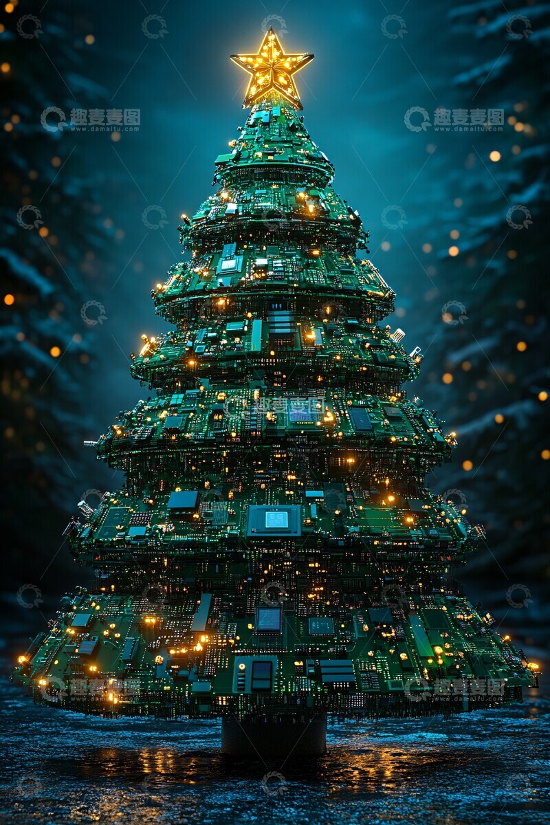 高清大图下载【趣麦麦图】微电路圣诞树3