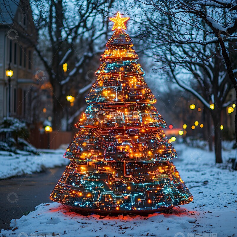 高清大图下载【趣麦麦图】电路圣诞树灯2