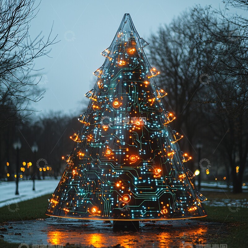高清大图下载【趣麦麦图】电路圣诞树灯3