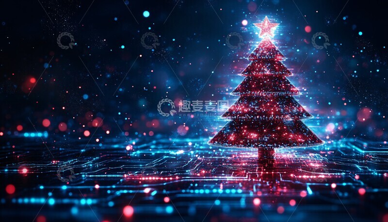 高清大图下载【趣麦麦图】圣诞树电子科技贺卡3