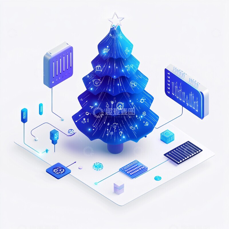 高清大图下载【趣麦麦图】蓝色圣诞树主板