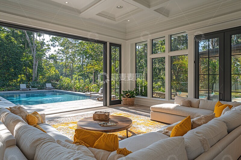 高清大图下载【趣麦麦图】阳光客厅与户外泳池2