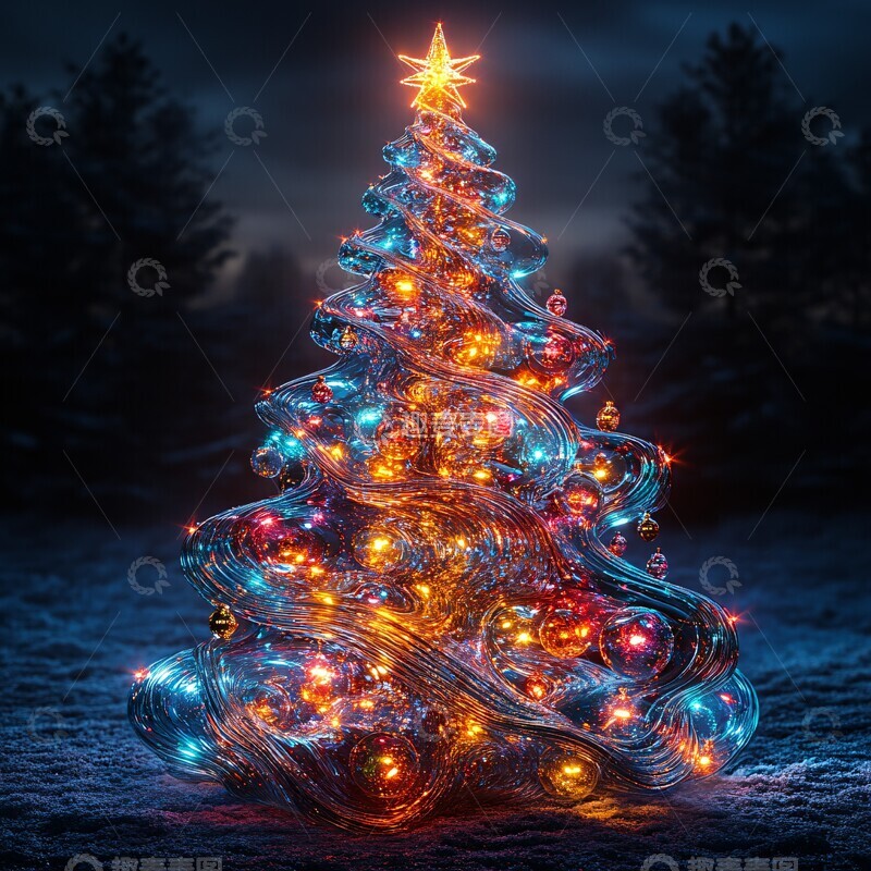 高清大图下载【趣麦麦图】玻璃质感圣诞树3