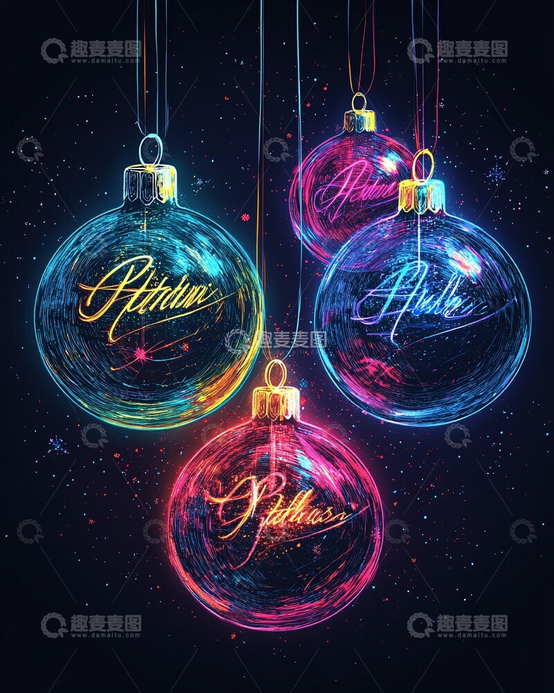 高清大图下载【趣麦麦图】霓虹渐变圣诞球3