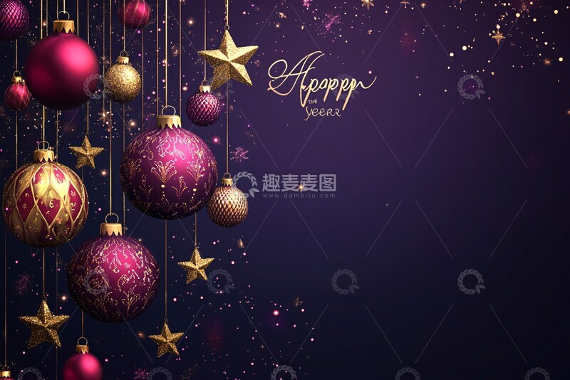 高清大图下载【趣麦麦图】紫色背景新年装饰3