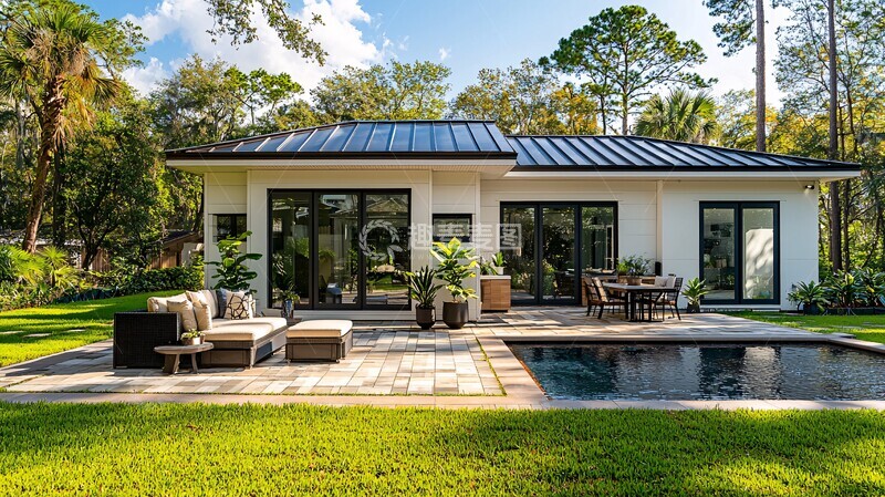 高清大图下载【趣麦麦图】-白色小屋中庭拍摄3