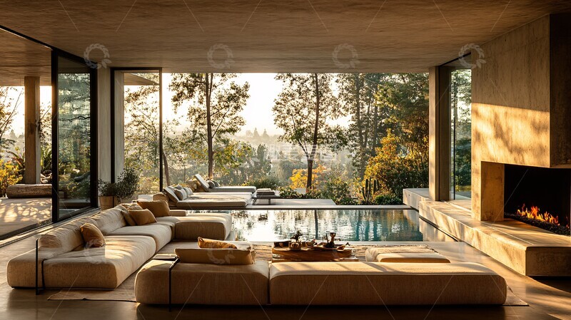高清大图下载【趣麦麦图】沙发窗景泳池壁炉3