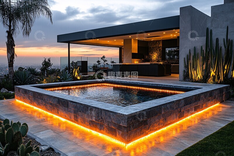 高清大图下载【趣麦麦图】海滨泳池黄昏景色3