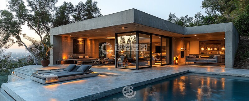 高清大图下载【趣麦麦图】泳池灯光映照墙面3