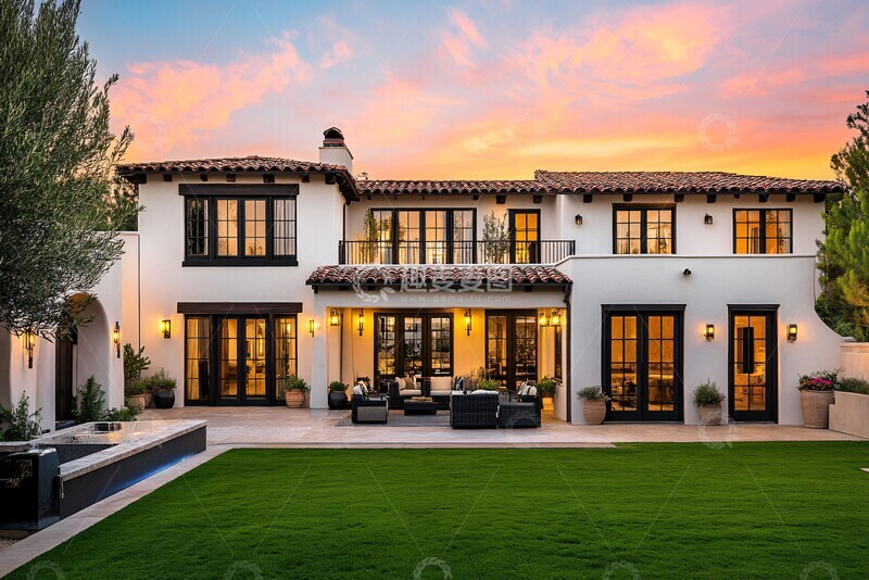 高清大图下载【趣麦麦图】西班牙风格住宅前视图1