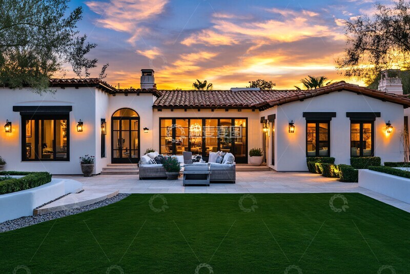 高清大图下载【趣麦麦图】西班牙风格住宅前视图3