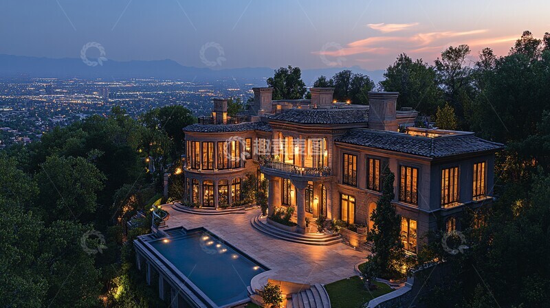 高清大图下载【趣麦麦图】别墅俯瞰城市景2