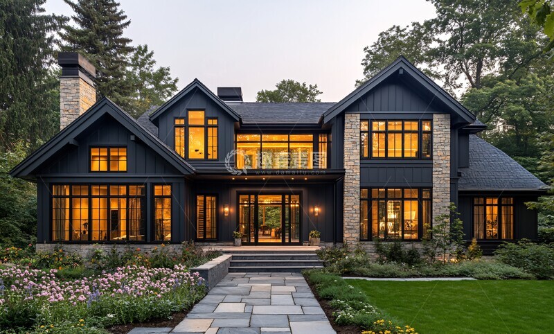 高清大图下载【趣麦麦图】灰色木屋花卉庭院3