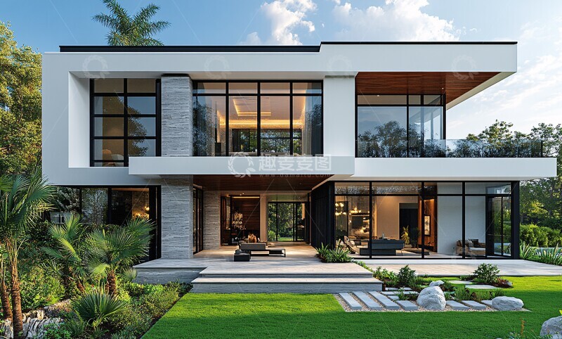 高清大图下载【趣麦麦图】白色外墙绿色草坪3