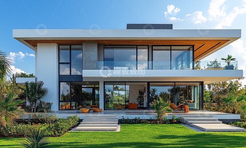 高清大图下载【趣麦麦图】白色外墙绿色草坪2