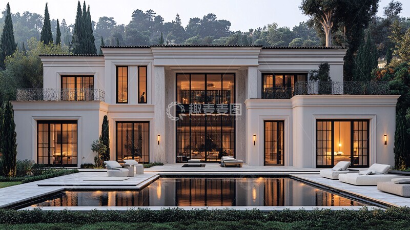 高清大图下载【趣麦麦图】白色大窗别墅3