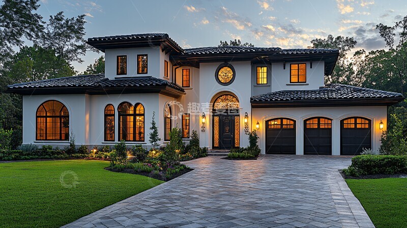 高清大图下载【趣麦麦图】黑白西班牙风格住宅2