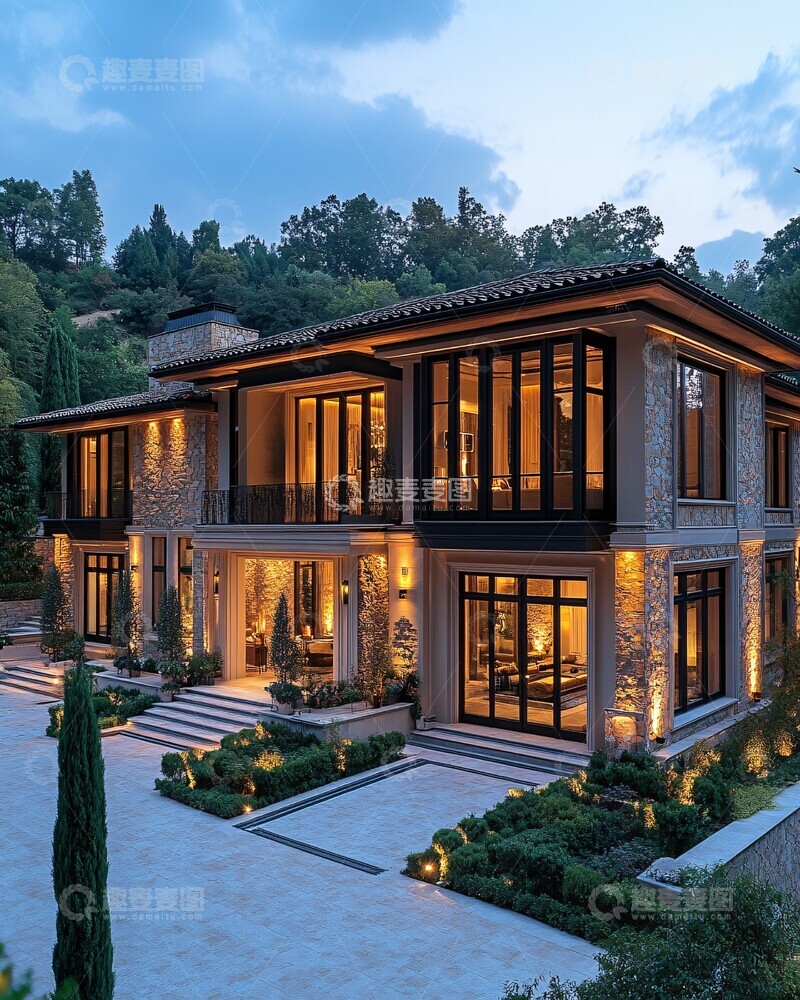 高清大图下载【趣麦麦图】现代豪宅全景图1