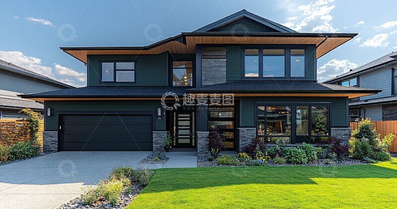 高清大图下载【趣麦麦图】现代房子绿色墙壁3