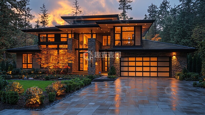 高清大图下载【趣麦麦图】宽车道黄昏住宅2