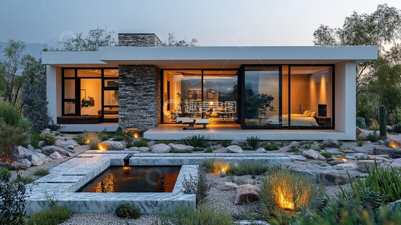 高清大图下载【趣麦麦图】-白色现代石屋景观3