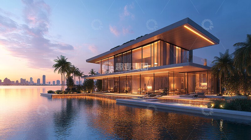 高清大图下载【趣麦麦图】悬挑屋顶湖畔别墅2