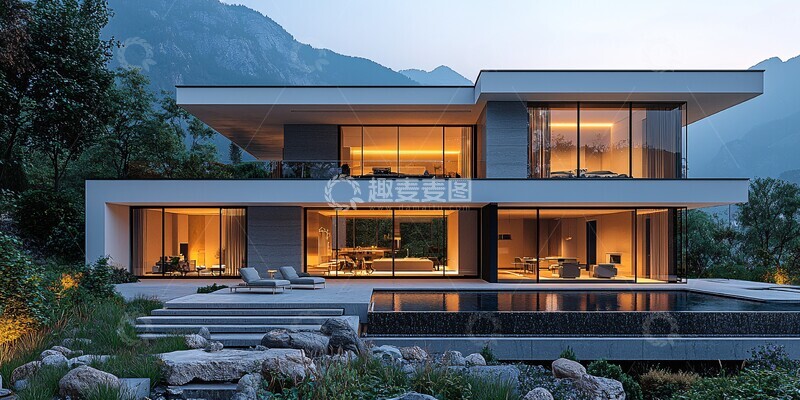 高清大图下载【趣麦麦图】现代简约山景别墅15