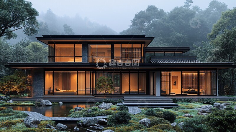 高清大图下载【趣麦麦图】中式别墅庭院景观3