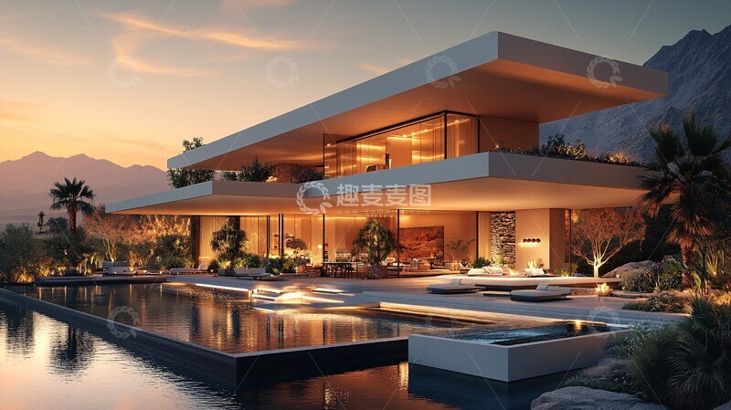 高清大图下载【趣麦麦图】悬挑屋顶湖畔别墅3