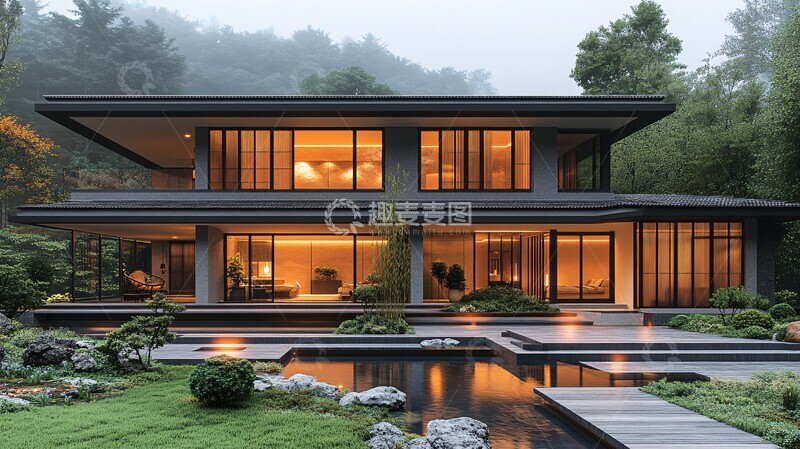 高清大图下载【趣麦麦图】中式别墅庭院景观2