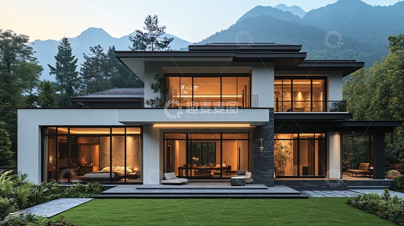 高清大图下载【趣麦麦图】白墙黑瓦中式别墅3