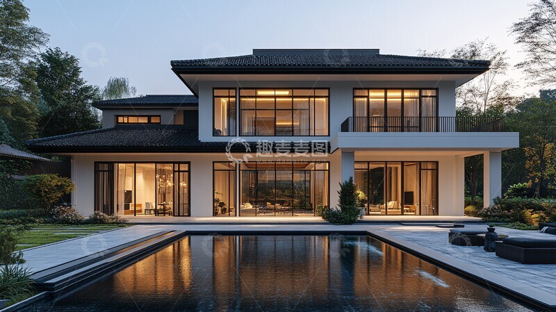 高清大图下载【趣麦麦图】黑白两层农舍3