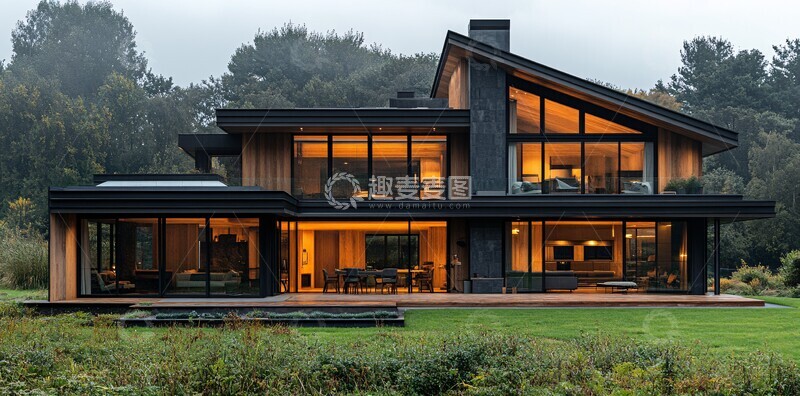 高清大图下载【趣麦麦图】大木屋草原夕照1